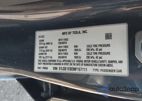 2022 Tesla Model 3 Long Range Dual Motor All-Wheel Drive из США, поврежденный, VIN 5YJ3E1EB3NF157111